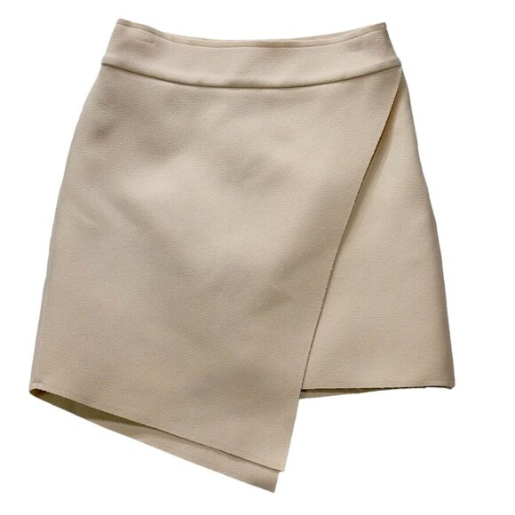 TOPSHOP Women's Skirt Ivory Crepe Asymmetrical Hem Faux Wrap Stretch Mini Size 2 - Picture 4 of 9